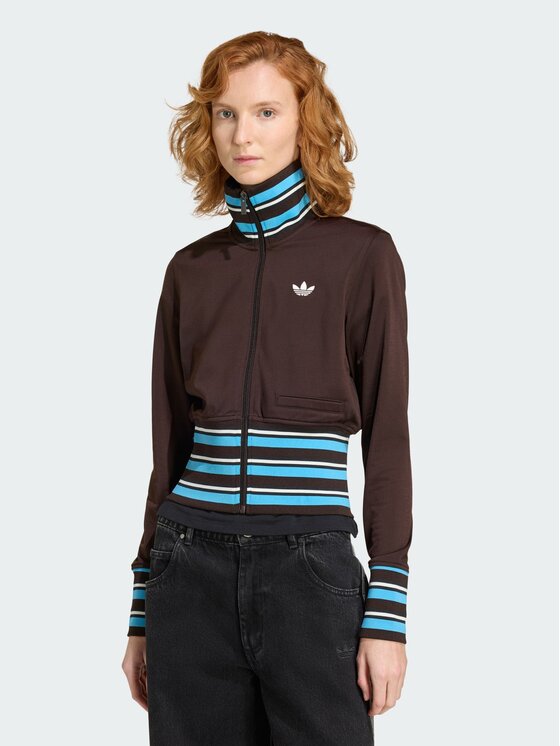 adidas adidas Bluza VINTAGE TT HIGH KNITTED RIBS Brązowy Slim Fit