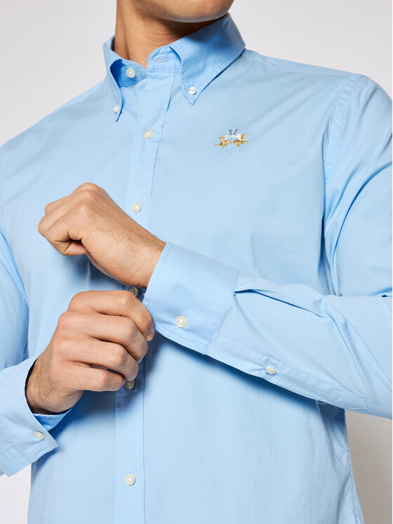 La Martina La Martina Camicia Poplin CCMC02 PP003 Celeste Slim Fit