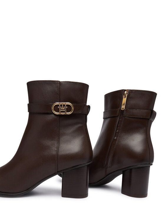 Tommy Hilfiger Tommy Hilfiger Botki Th Strap Leather Block Heel Boot FW0FW09488 Brązowy
