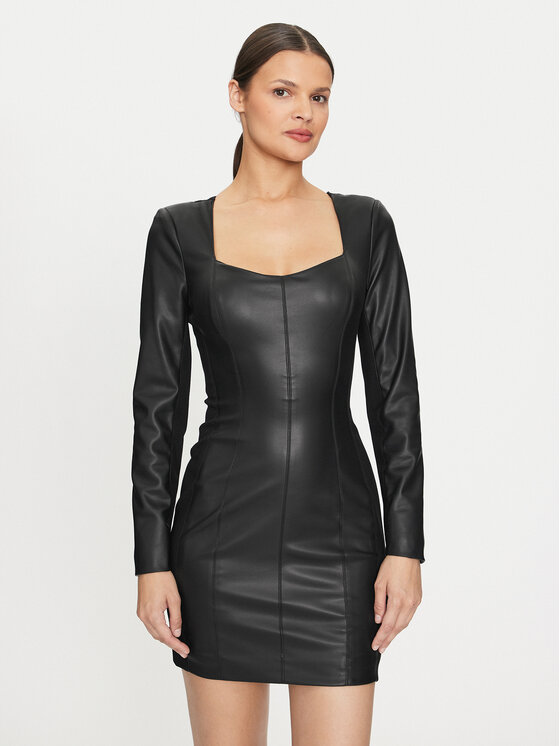 Guess Guess Dirbtinės odos suknelė 4YGK20 7159A Juoda Regular Fit