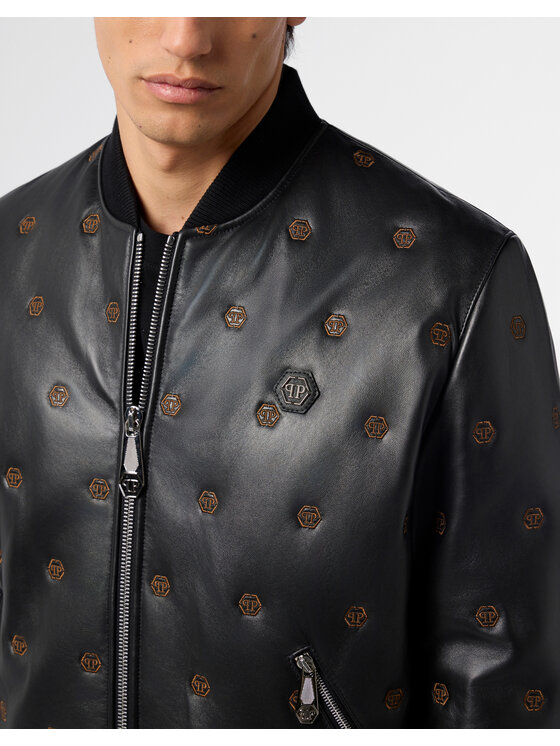 PHILIPP PLEIN PHILIPP PLEIN Kurtka skórzana 29687 Czarny Regular Fit