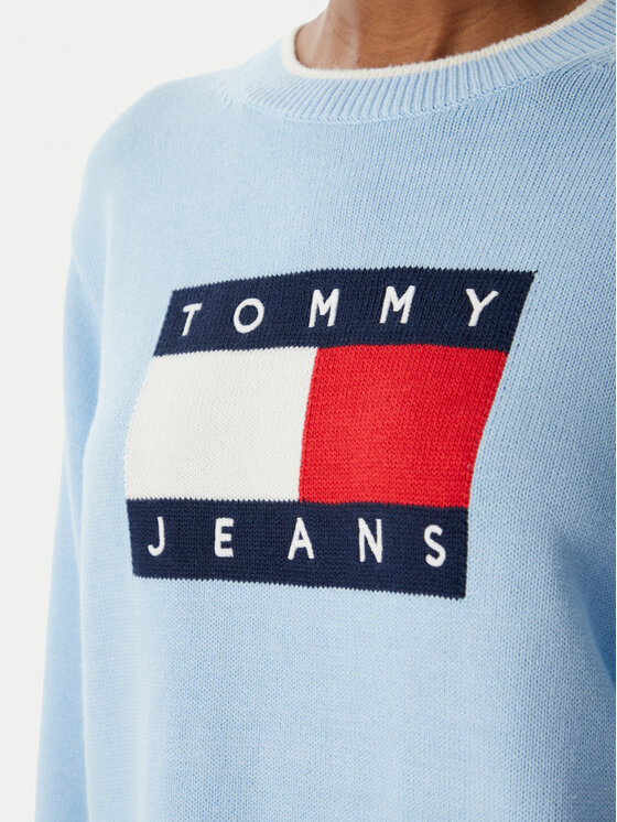Tommy Jeans Tommy Jeans Pulover Intarsia Flag Badge DW0DW22316 Albastru deschis Relaxed Fit