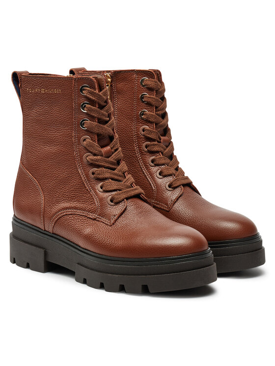 Tommy Hilfiger Tommy Hilfiger Čizme Bicolor Leather Lace-Up FW0FW08160 Smeđa