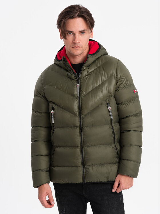 Ombre Ombre Zimní bunda OM-JAHP-0145 Khaki Regular Fit
