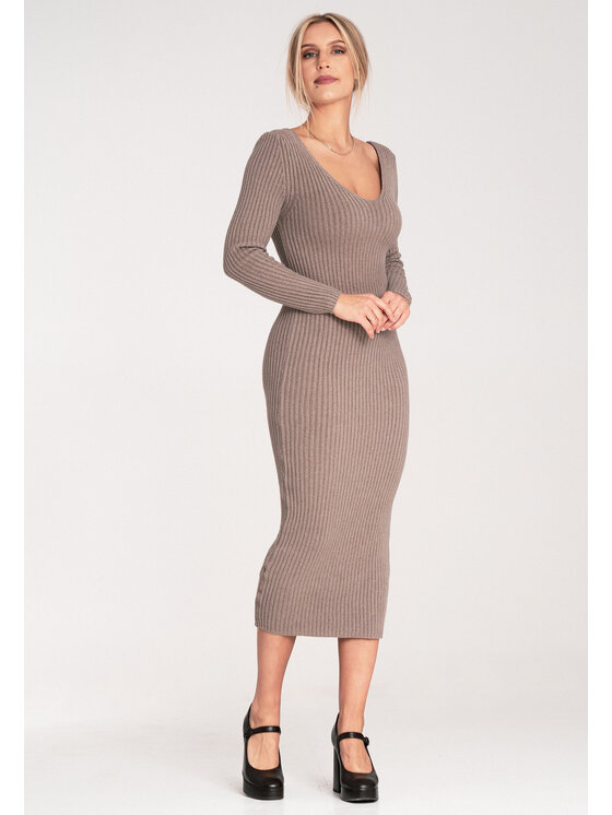 FIGL FIGL Úpletové šaty M1090 Béžová Fitted Fit