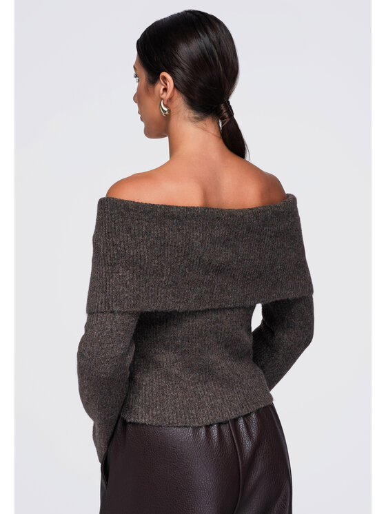 Ombre Ombre Sweter OW-SW-E0011 Brązowy Slim Fit