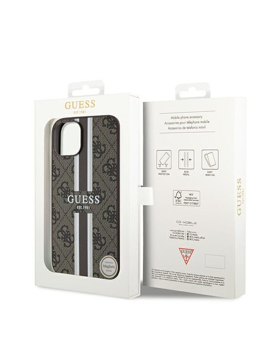 Guess Guess Etui na telefon iPhone 15 / 14 / 13 Brązowy