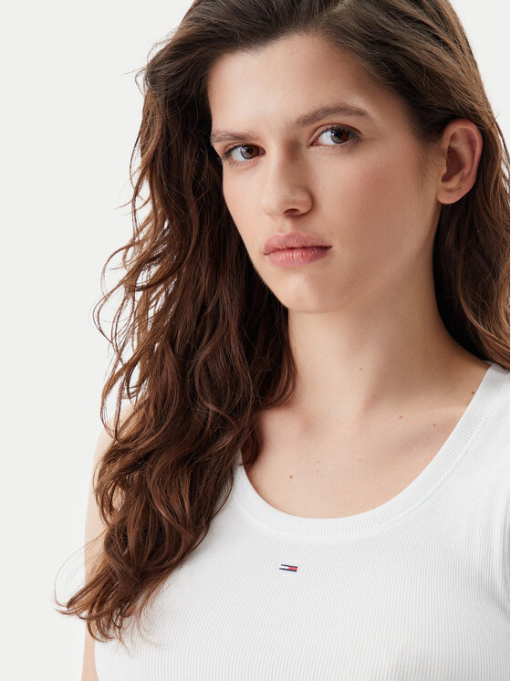 Tommy Jeans Tommy Jeans Top Essential DW0DW20673 Biały Slim Fit