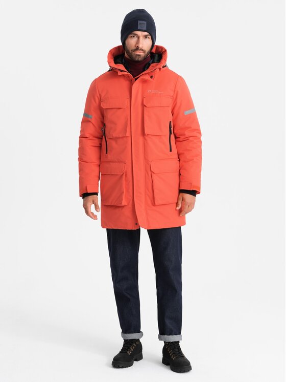 Ombre Ombre Parka OM-JALJ-0169 Pomarańczowy Regular Fit