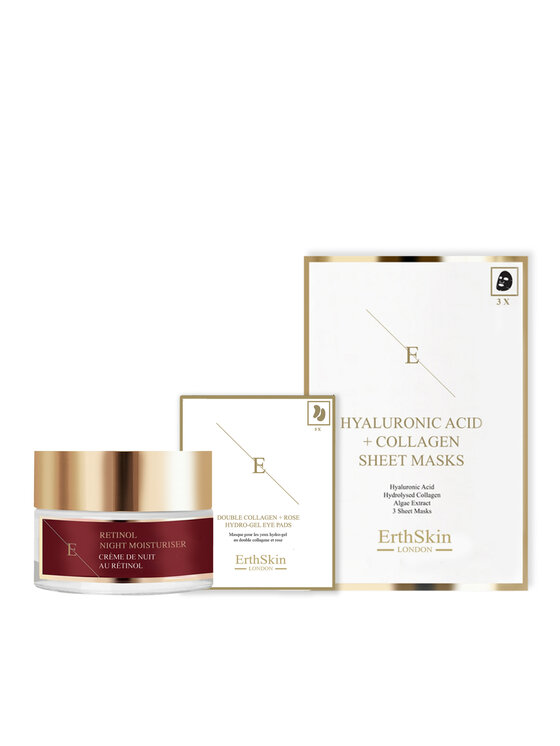 Erthskin London Erthskin London Nawilżający krem ​​na noc Retinol + płatki pod oczy + maska ​​kolagenowa Krem na noc