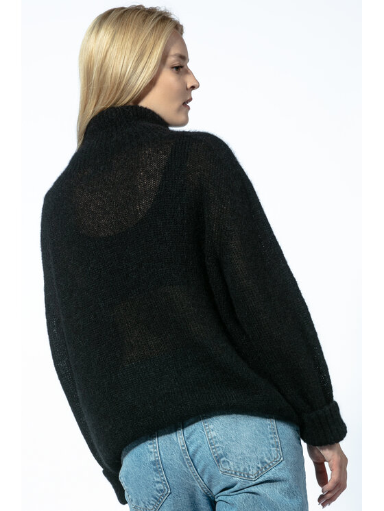 Fobya Fobya Sweter Bezszwowy sweter oversize z golfem z wywijanymi mankietami z wełny Alpaki F1750 Czarny Oversize