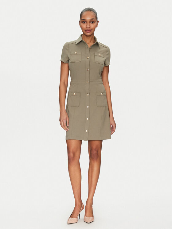 Guess Guess Košeľové šaty W5GK70 KCBO2 Kaki Regular Fit
