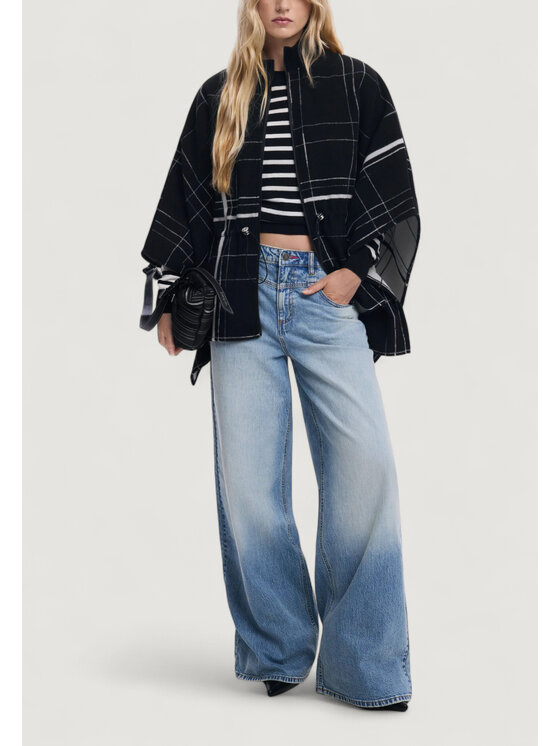 Desigual Desigual Κάπα PONCHO_CUADROS ALDAMA Μαύρο Casual Fit