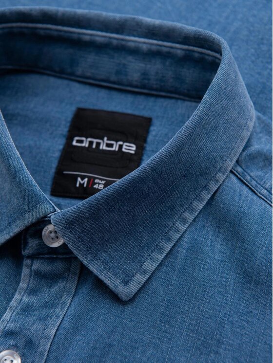 Ombre Ombre Koszula jeansowa OM-SHDS-0180 Niebieski Regular Fit