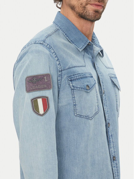 Aeronautica Militare Aeronautica Militare cămașă de blugi 251CA1281CT3527 Albastru celest Regular Fit