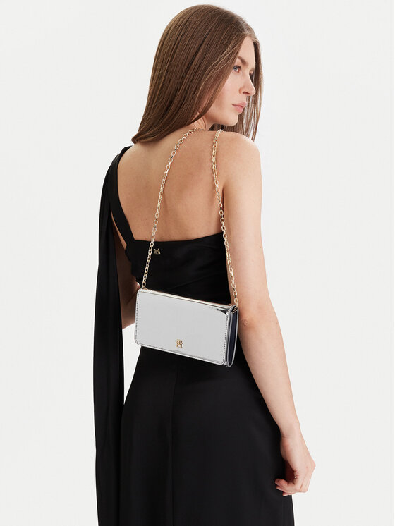 Tommy Hilfiger Tommy Hilfiger Borsetta Icon Flap W/Chain Met AW0AW17959 Argento