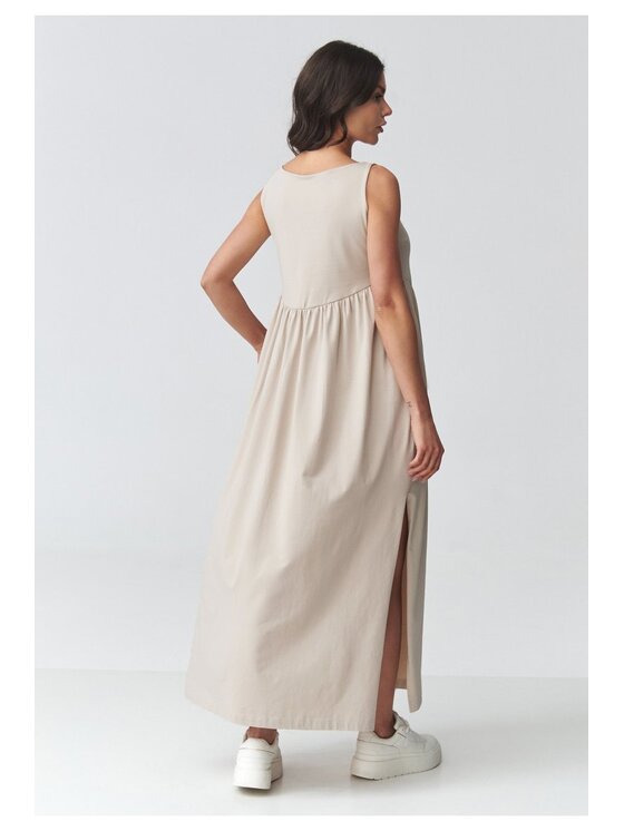 Makadamia Makadamia Sukienka codzienna M932 Beżowy Loose Fit