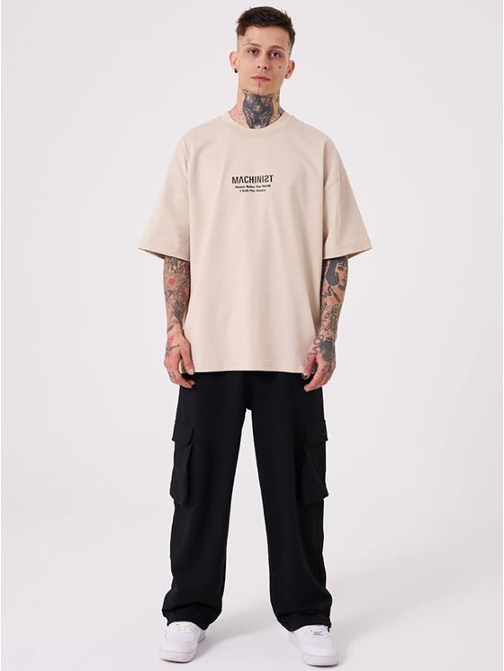 Machinist Machinist T-Shirt Koszulka Z Krótkim Rękawem Męska Oversize Beżowa Machinist Money Rules L Brązowy Oversize