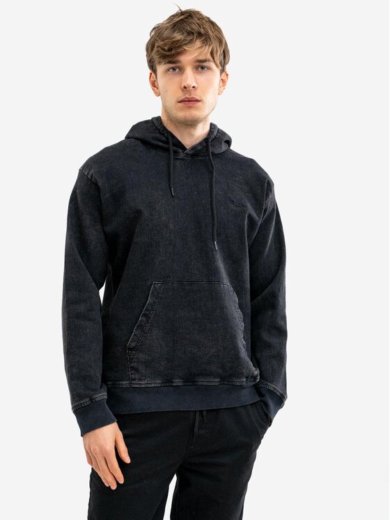 Jigga Wear Jigga Wear Bluza Bluza Z Kapturem Męska Marmurkowa Czarna Jigga Wear Mini Haft Logo Denim XL Czarny Regular Fit