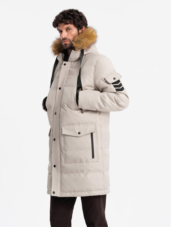 Ombre Ombre Parka OM-JALJ-0182 Beżowy Regular Fit