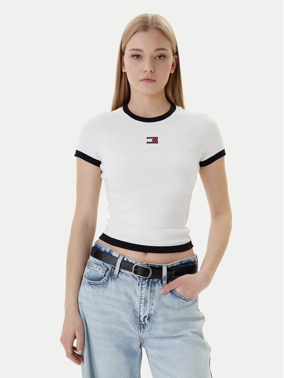 Tommy Jeans Tommy Jeans Tričko Badge DW0DW22575 Écru Slim Fit