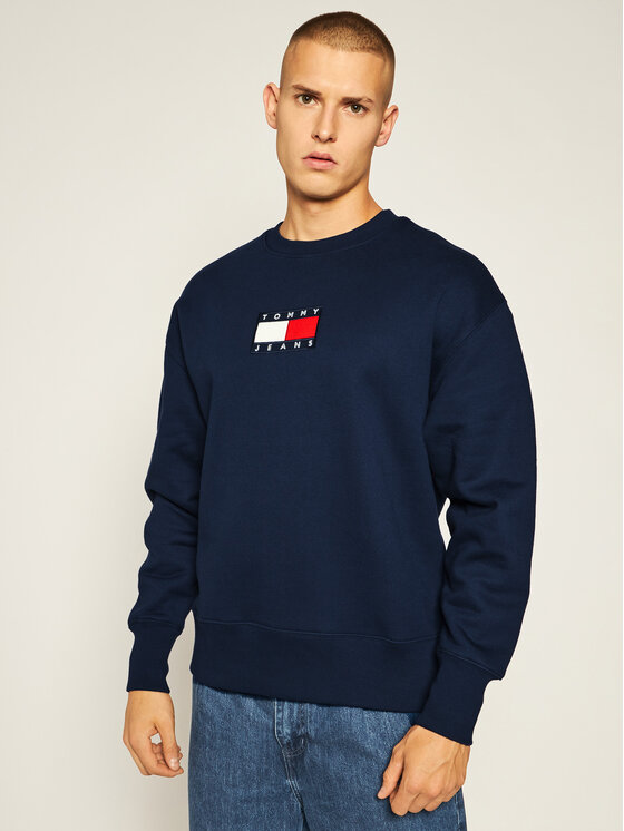 Tommy Jeans Felpa Small Flag DM0DM08488 Blu scuro Regular Fit • Modivo.it