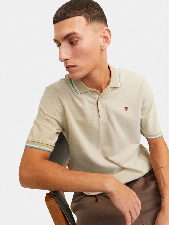 Jack&Jones Jack&Jones Тениска с яка и копчета Bluwin 12169064 Бежов Regular Fit