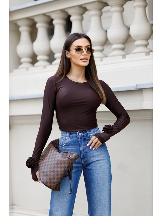 LilaLou LilaLou Bluzka Amber Brązowy Slim Fit
