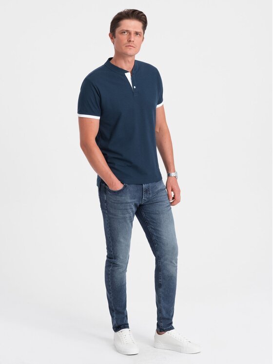Ombre Ombre T-Shirt OM-TSCT-0156 Tmavomodrá Regular Fit