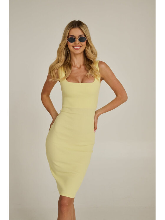 Nudyess Nudyess Sukienka dzianinowa Soho Mimi z prążka Żółty Fitted Fit