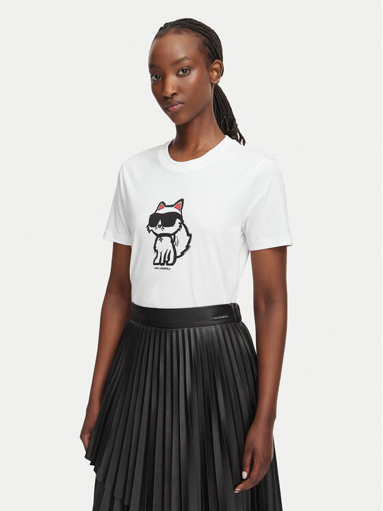 KARL LAGERFELD KARL LAGERFELD Тишърт Ikon Sketch Choupette A1W17128 Бял Regular Fit