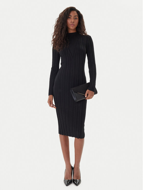 Fracomina Fracomina Rochie tricotată FJ25WD5006K463Q7 Negru Slim Fit