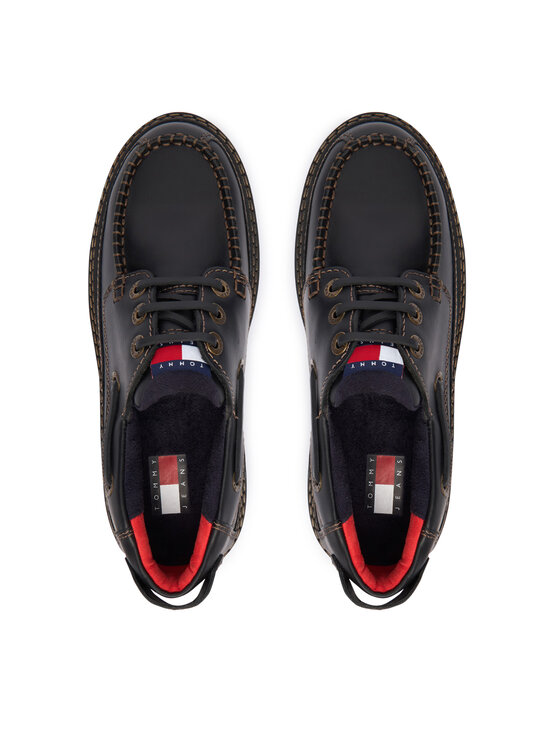 Tommy Jeans Tommy Jeans Halbschuhe Archive '01 Boat Shoe Leather EN0EN03003 Schwarz