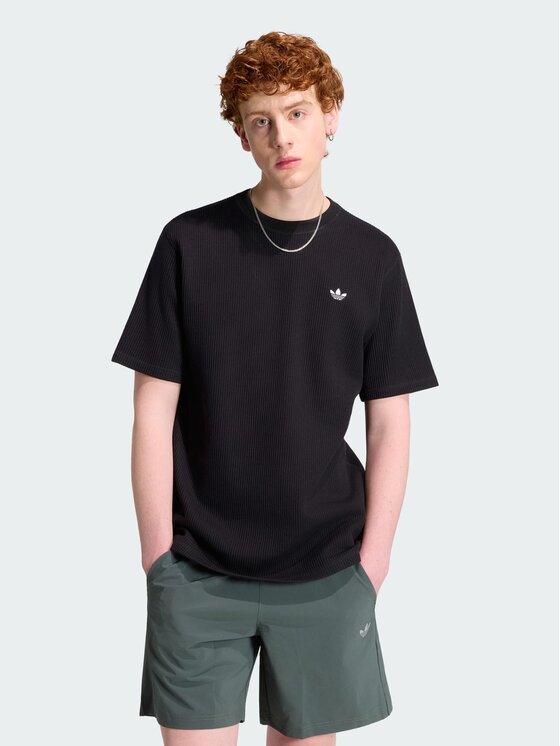adidas adidas T-Shirt TREFOIL ESSENTIALS WAFFLE Czarny Regular Fit