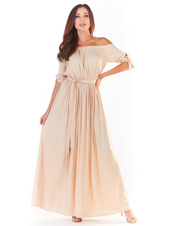 Awama Awama Sukienka letnia A357 Beżowy Basic Fit