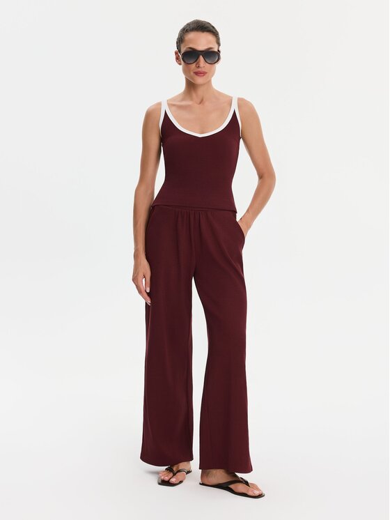 Nudyess Nudyess Spodnie materiałowe Canvas z prążka Bordowy Relaxed Fit
