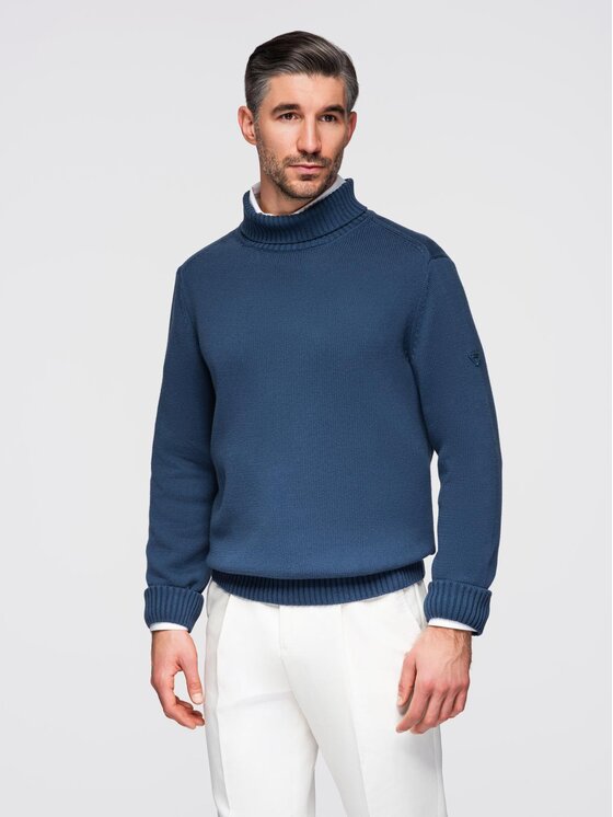Ombre Ombre Sweter OM-SWTN-0163 Niebieski Regular Fit