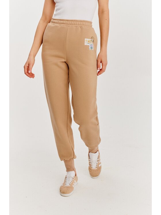 NAOKO NAOKO Spodnie dresowe Blooming Comfort Beżowy Regular Fit