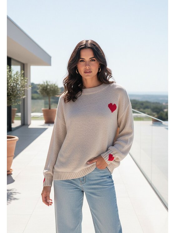 FIGL FIGL Sweter M1240 Beżowy Regular Fit