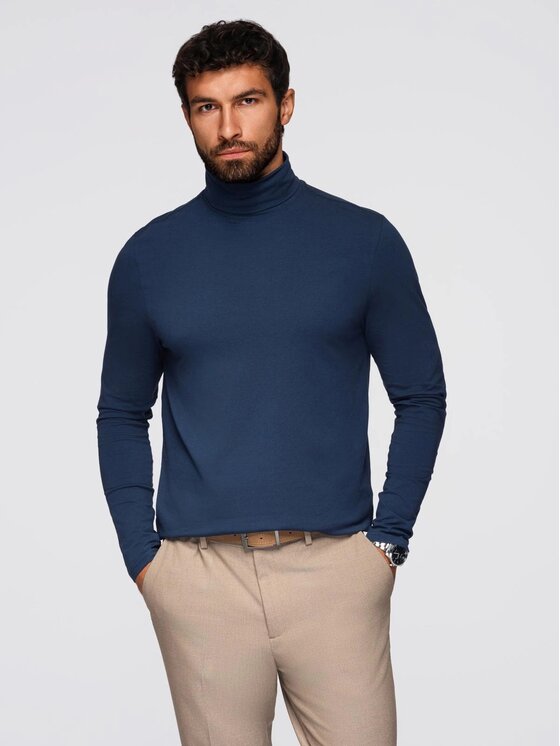 Ombre Ombre Longsleeve OM-LSCL-0130 Granatowy Slim Fit