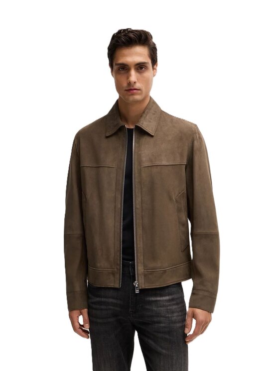 BOSS BOSS Giacca di pelle Giubbotto Marrone Regular Fit