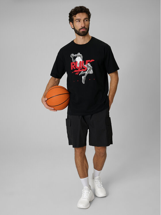 4F 4F T-Shirt ESSENTIALS Czarny Loose Fit