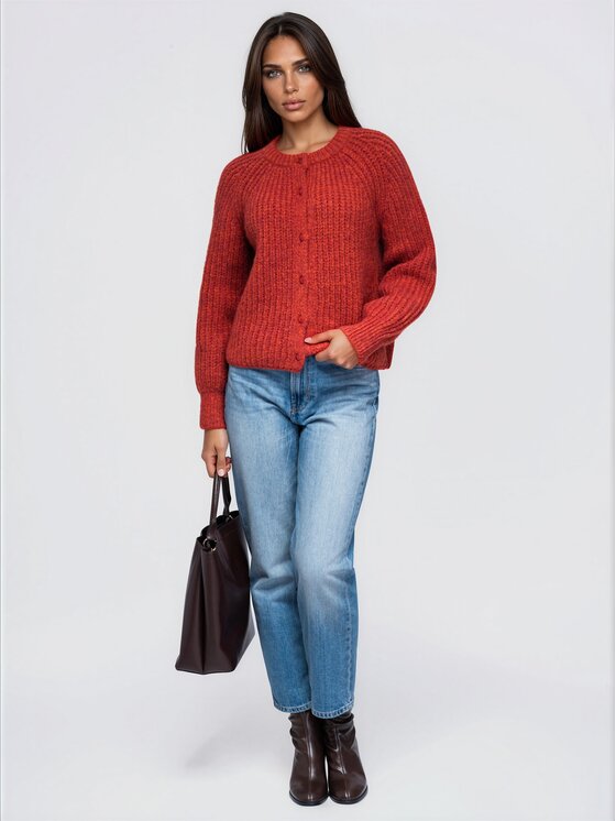 Ombre Ombre Kardigan OW-SW-E0071 Czerwony Relaxed Fit