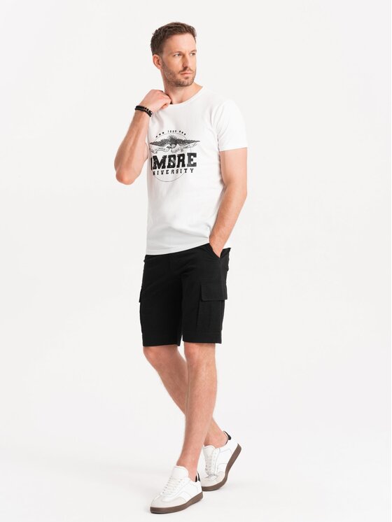 Ombre Ombre Šortky z materiálu OM-SRCG-0133 Černá Cargo Fit