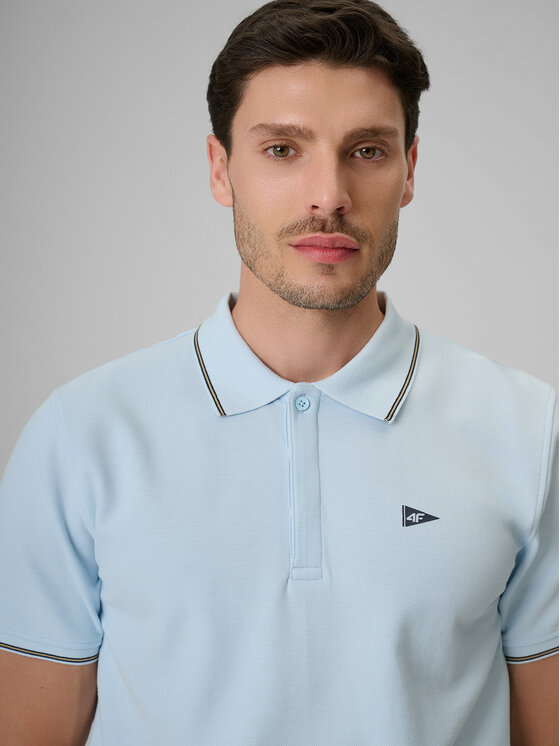 4F 4F Polo LAKESIDE ESCAPE Niebieski jasny Regular Fit