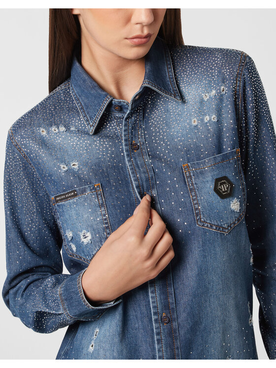 PHILIPP PLEIN PHILIPP PLEIN Koszula jeansowa 24453 Niebieski Fitted Fit