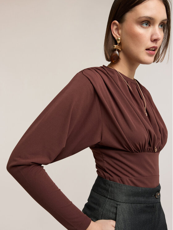 Motivi Motivi Bluzka G038W003532N022 Brązowy Slim Fit