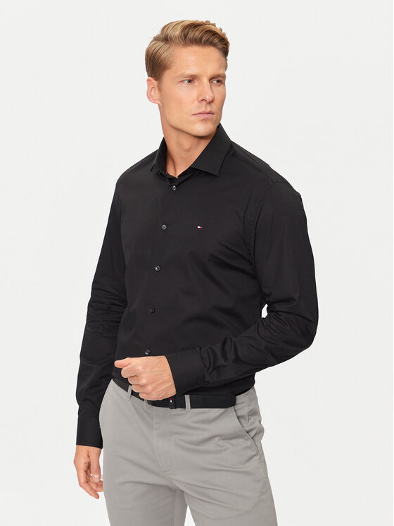 Tommy Hilfiger Tommy Hilfiger Cămașă MW0MW38347 Negru Slim Fit