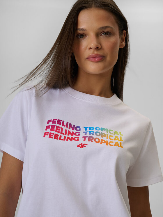 4F 4F T-Shirt BEACHWEAR Biały Boxy Fit