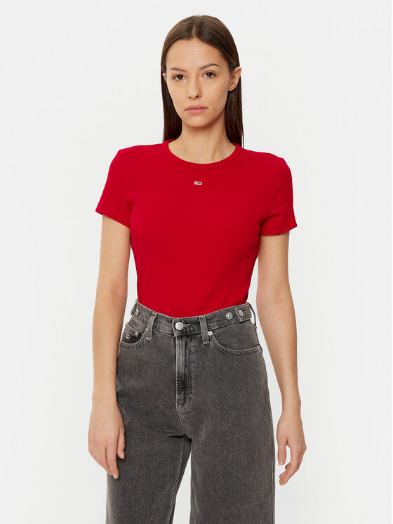 Női Póló Tommy Jeans, Méret: S, Piros, Essential DW0DW17383